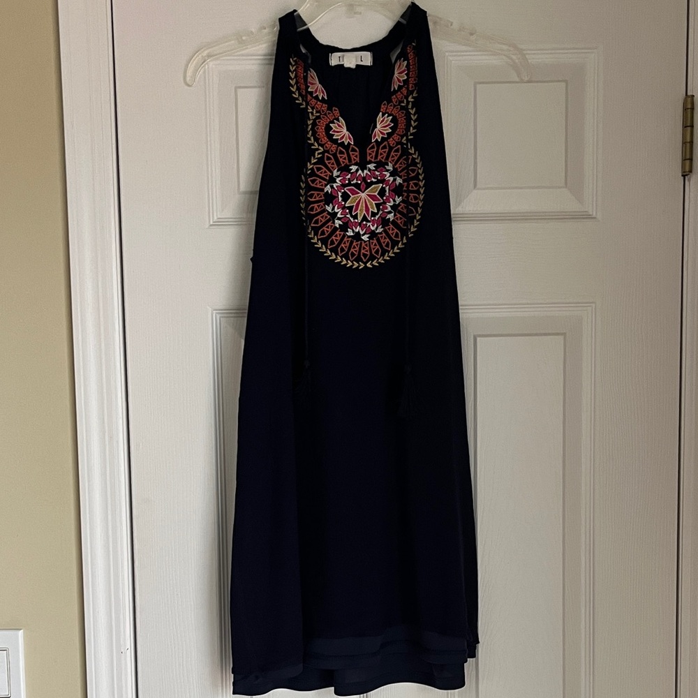THML Navy Dress with Pink Embroidery